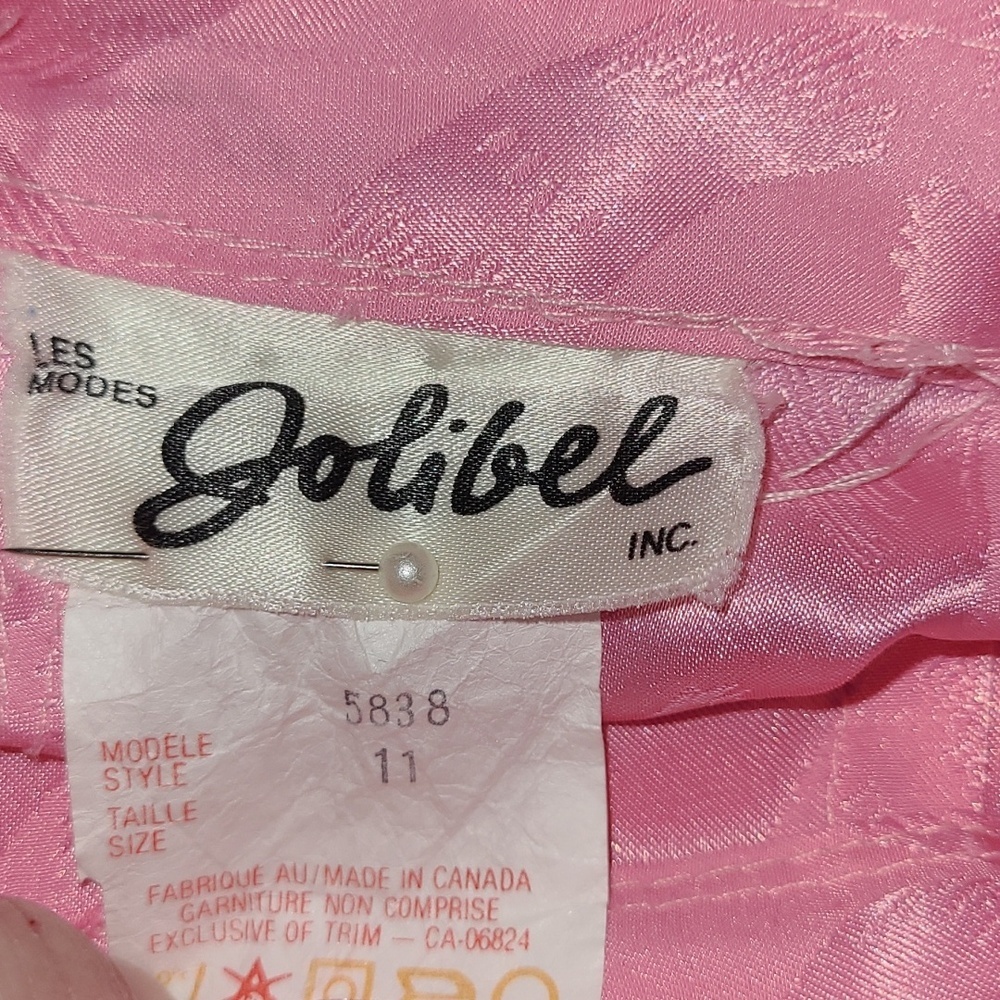 VTG Pink Two-Piece Satin Skirt Set Puffy Sleeve JOLIBEL - Picture 12 of 13